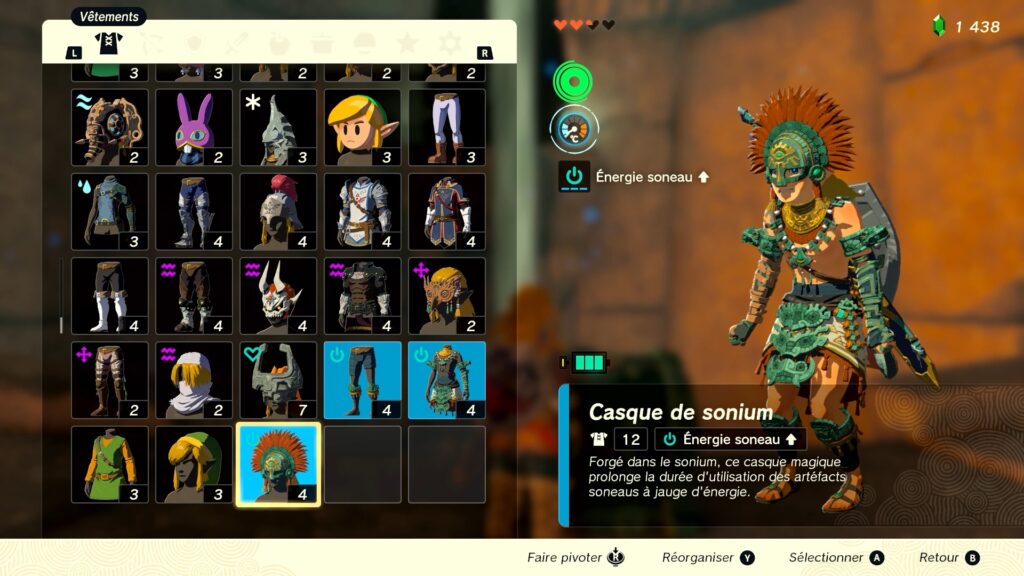 zelda tears of the kingdom, totk, astuce, guide, soluce, toutes les tenues, nintendo siwtch oled, tenue de sonium