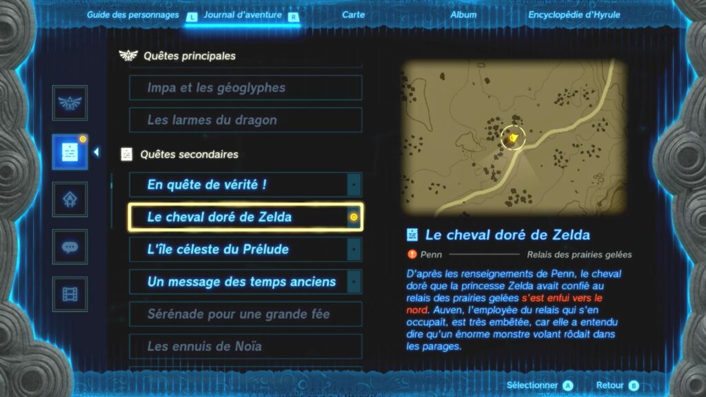 zelda tears of the kingdom, totk, astuce, guide, soluce, cheval dorée de zelda, nintendo siwtch oled, 