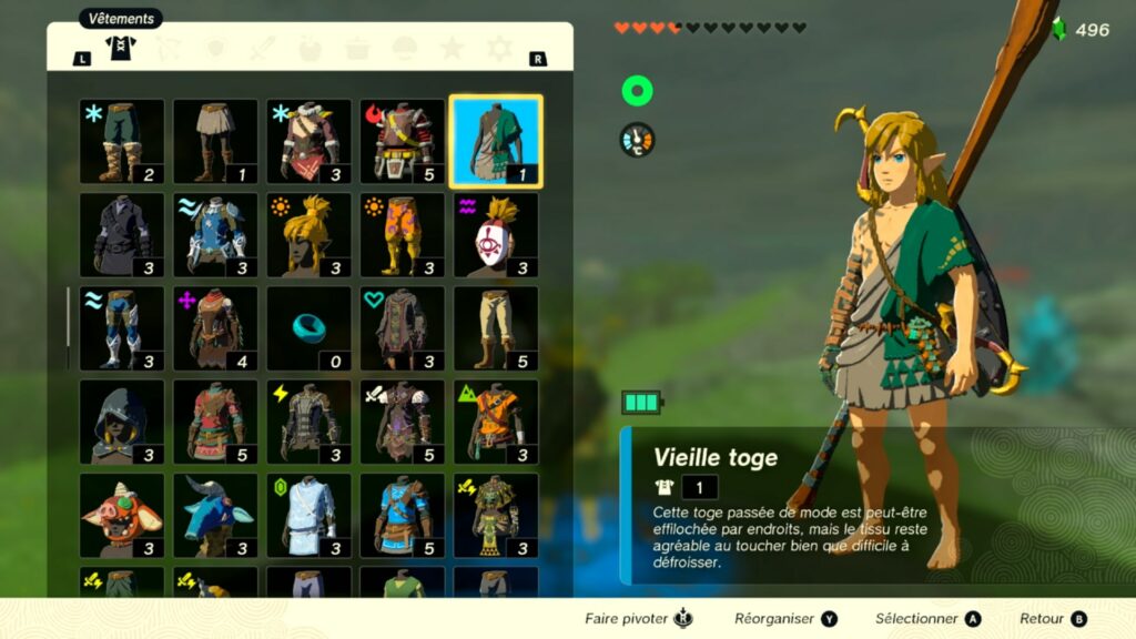 zelda tears of the kingdom, totk, astuce, guide, soluce, toutes les tenues, nintendo siwtch oled, tenue vieille