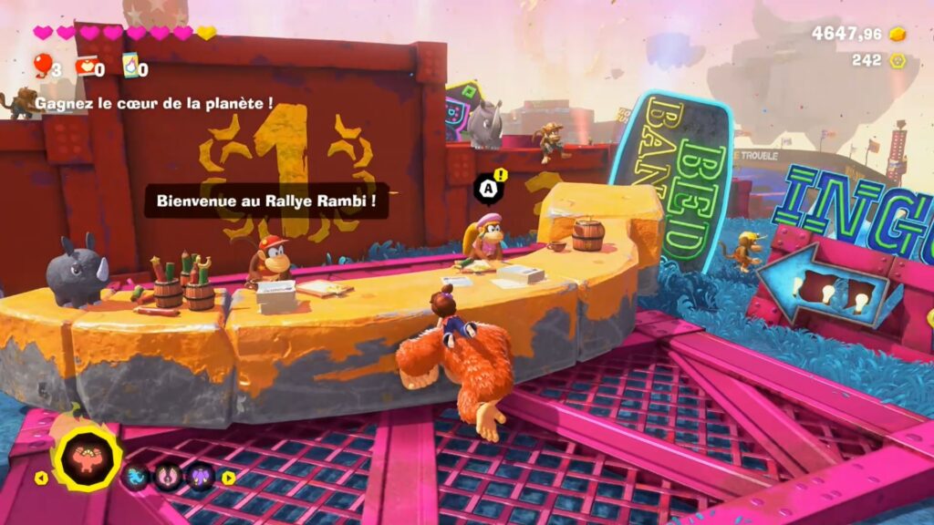 Donkey Kong Bananza state rhinodrome course fr nintendo switch 2 rallye course diddy dixie rambi