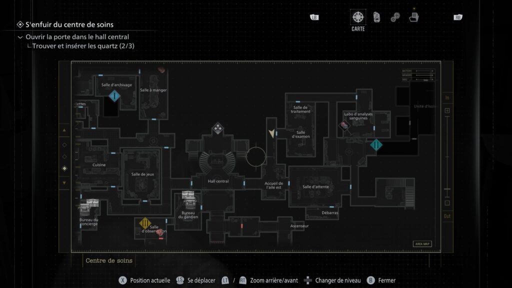 resident evil 9 requiem soluce guide fr grace centre soin quartz code coffre bracelet pc xbox ps5 switch puzzle