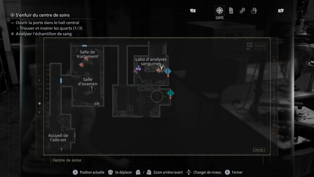 resident evil 9 requiem soluce guide fr grace centre soin quartz code coffre bracelet pc xbox ps5 switch