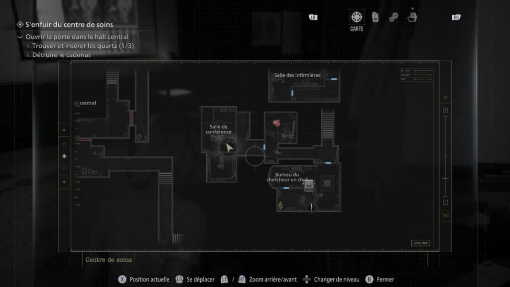 resident evil 9 requiem soluce guide fr grace centre soin quartz code coffre bracelet pc xbox ps5 switch