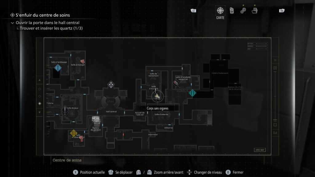 resident evil 9 requiem soluce guide fr grace centre soin quartz code coffre bracelet pc xbox ps5 switch