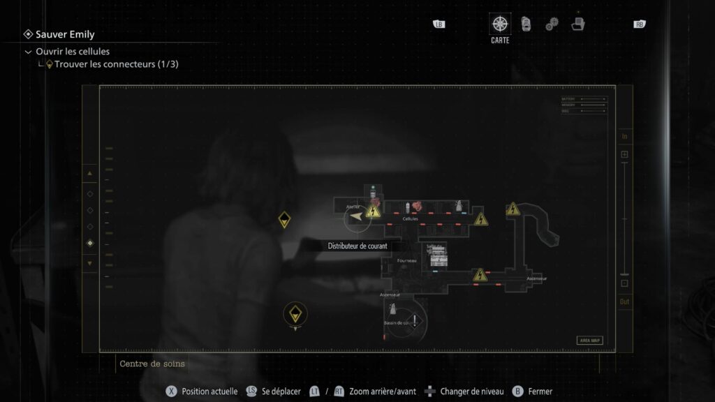 resident evil 9 requiem astuce soluce guide fr sous-sol centre soin connecteur emily xbox pc ps5