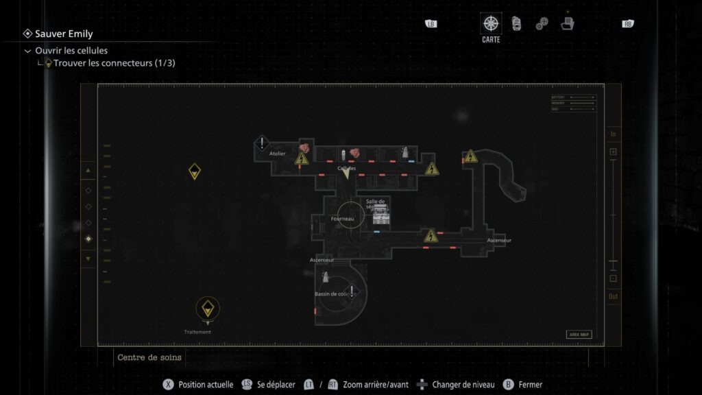 resident evil 9 requiem astuce soluce guide fr sous-sol centre soin connecteur emily xbox pc ps5