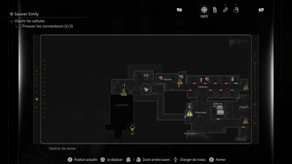 resident evil 9 requiem astuce soluce guide fr sous-sol centre soin connecteur emily xbox pc ps5