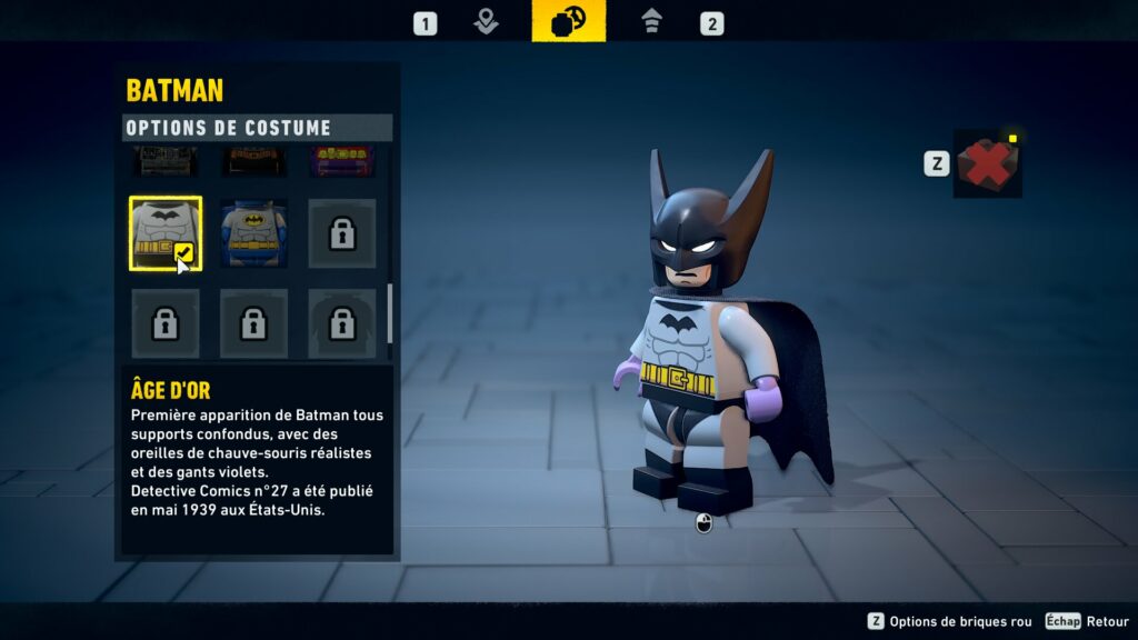 Lego Batman costume obtenir heritage legacy dark night soluce guide solution astuce jeu age or