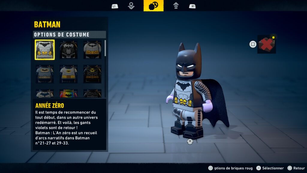 Lego Batman costume obtenir heritage legacy dark night soluce guide solution astuce jeu annee zero
