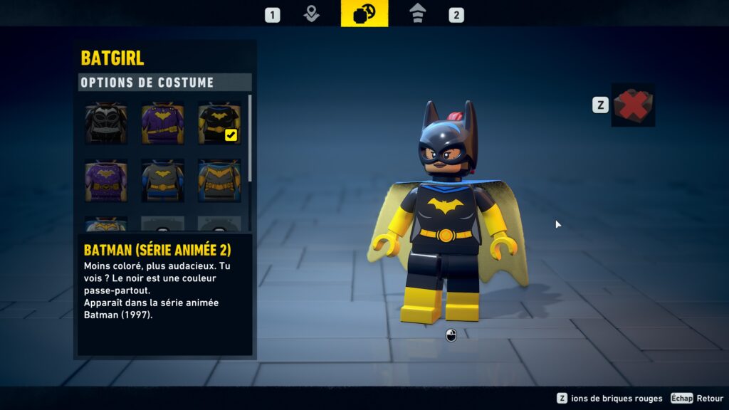 lego batman heritage dark knight costume batgirl soluce solution guide astuce fr xbox pc ps5