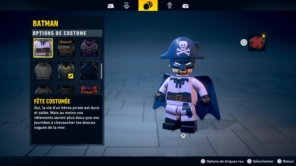 Lego Batman costume obtenir heritage legacy dark night soluce guide solution astuce jeu pirate