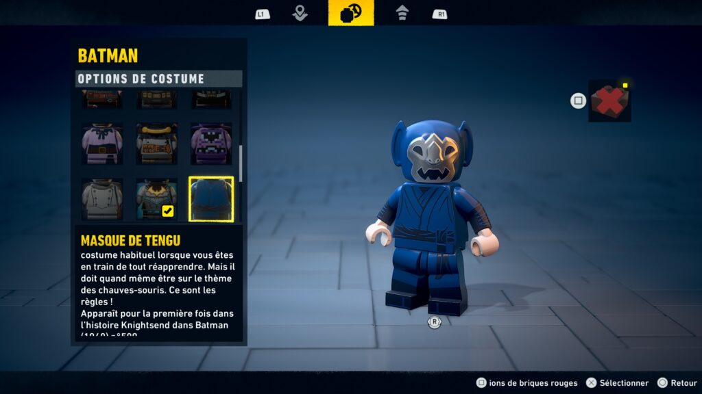 Lego Batman costume obtenir heritage legacy dark night soluce guide solution astuce jeu tengu