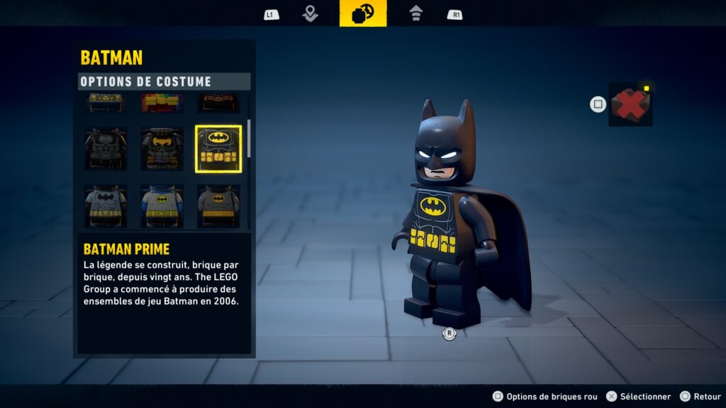 Lego Batman costume obtenir heritage legacy dark night soluce guide solution astuce jeu prime