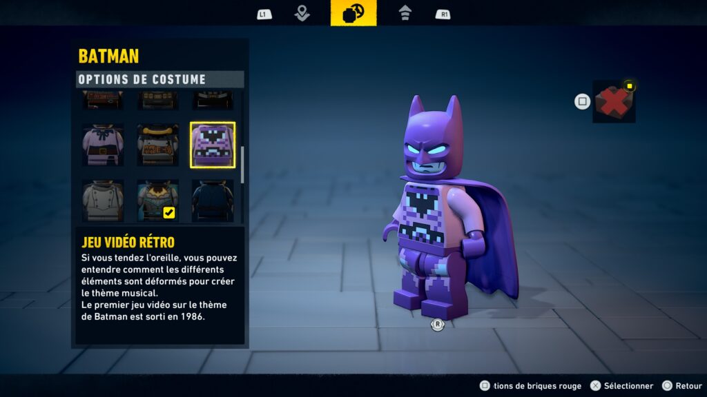 Lego Batman costume obtenir heritage legacy dark night soluce guide solution astuce jeu retro