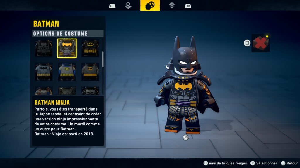 Lego Batman costume obtenir heritage legacy dark night soluce guide solution astuce jeu ninja