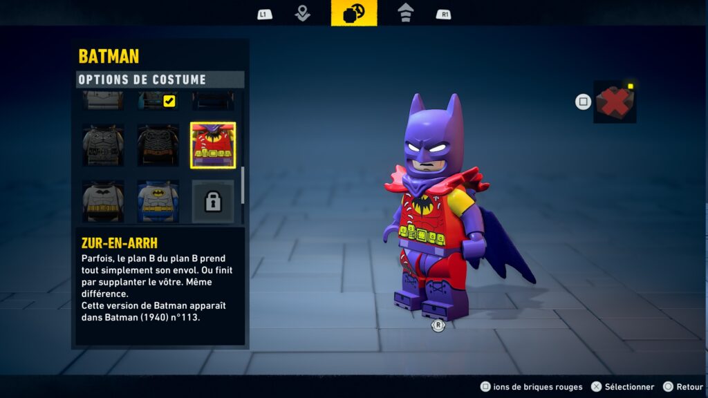 Lego Batman costume obtenir heritage legacy dark night soluce guide solution astuce jeu zu
