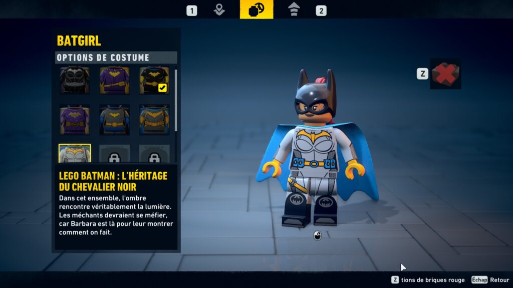 lego batman heritage dark knight costume batgirl soluce solution guide astuce fr xbox pc ps5