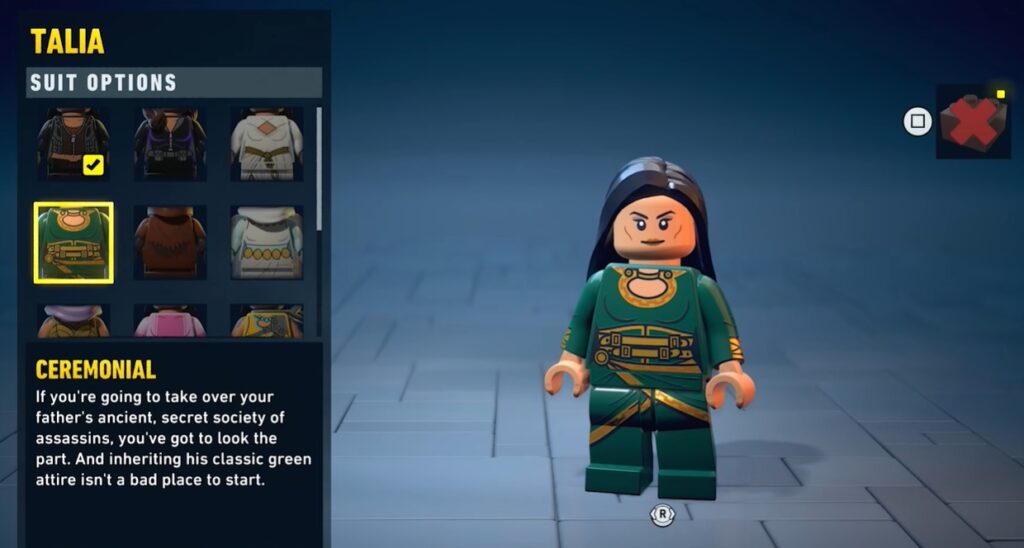 lego batman heritage legacy costume guide soluce solution astuce pc xbox ps5 switch talia
