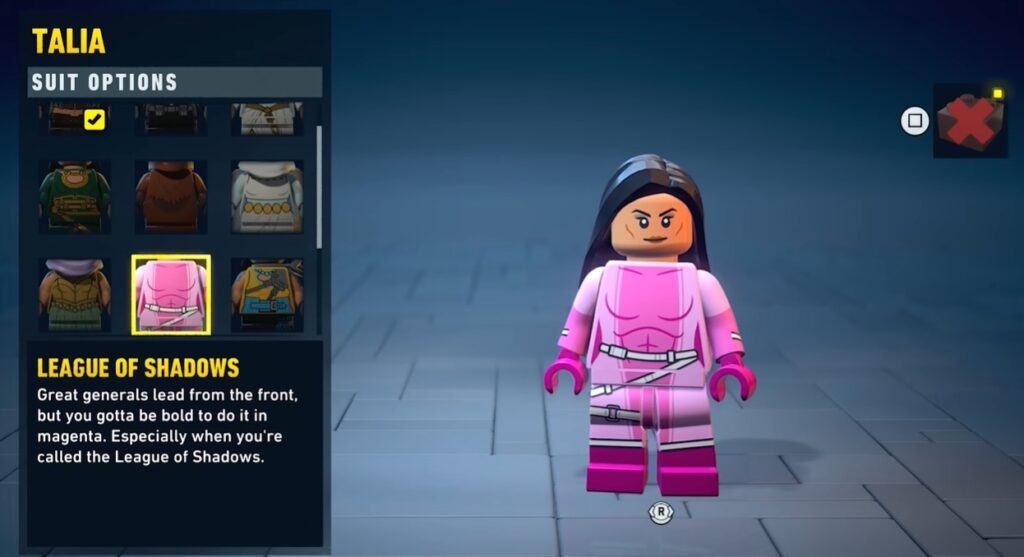 lego batman heritage legacy costume guide soluce solution astuce pc xbox ps5 switch talia