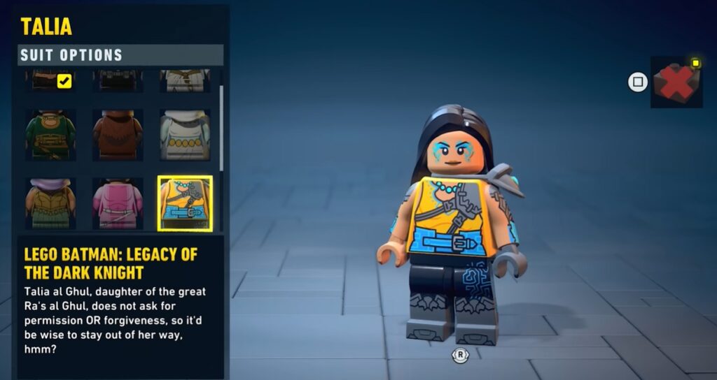 lego batman heritage legacy costume guide soluce solution astuce pc xbox ps5 switch talia