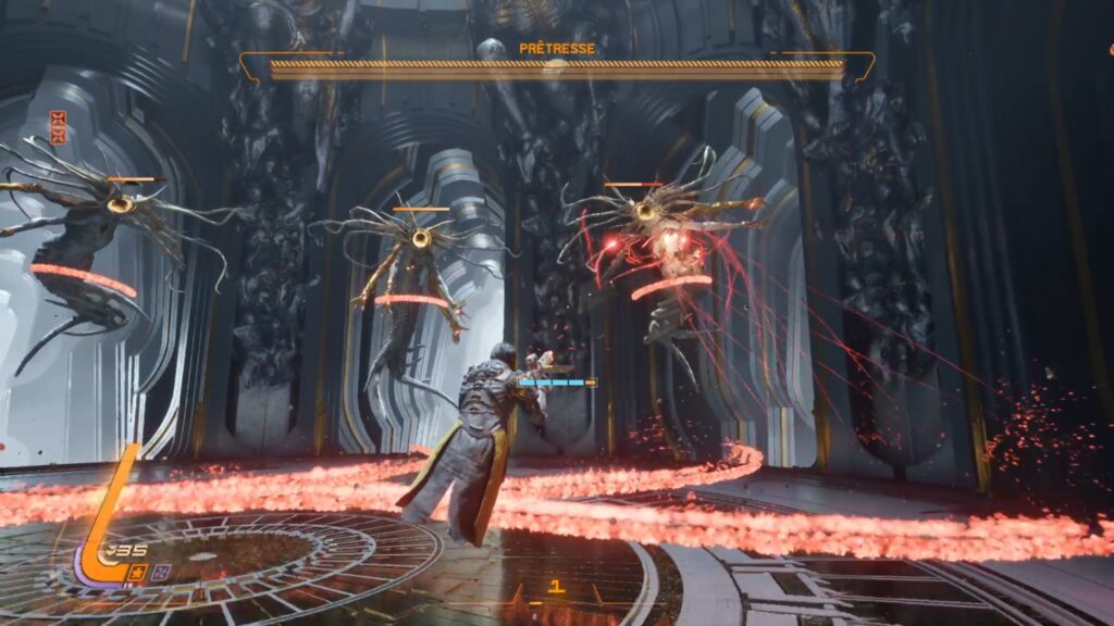 saros pretresse boss technique build arme soluce solution guide fr ps5