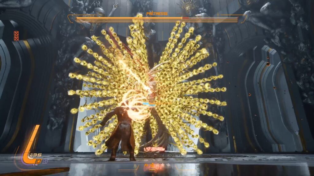 saros pretresse boss technique build arme soluce solution guide fr ps5