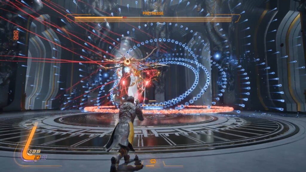 saros pretresse boss technique build arme soluce solution guide fr ps5