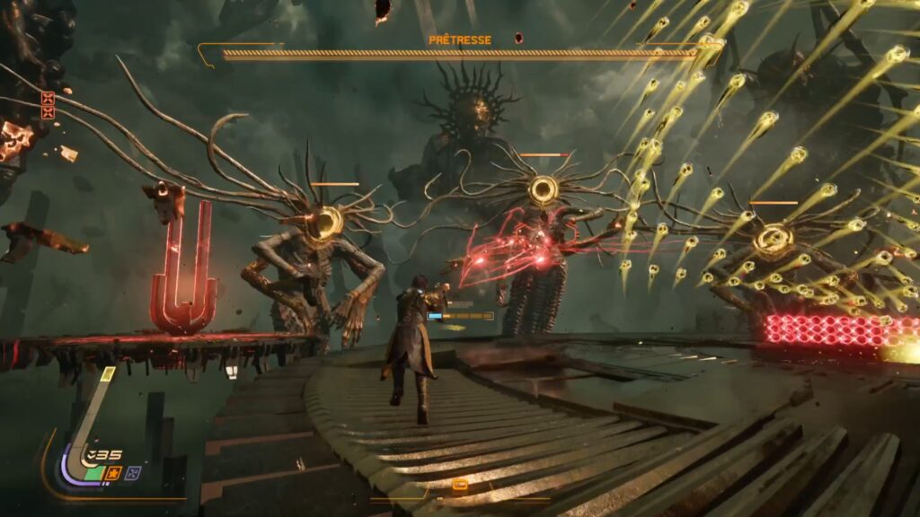 saros pretresse boss technique build arme soluce solution guide fr ps5