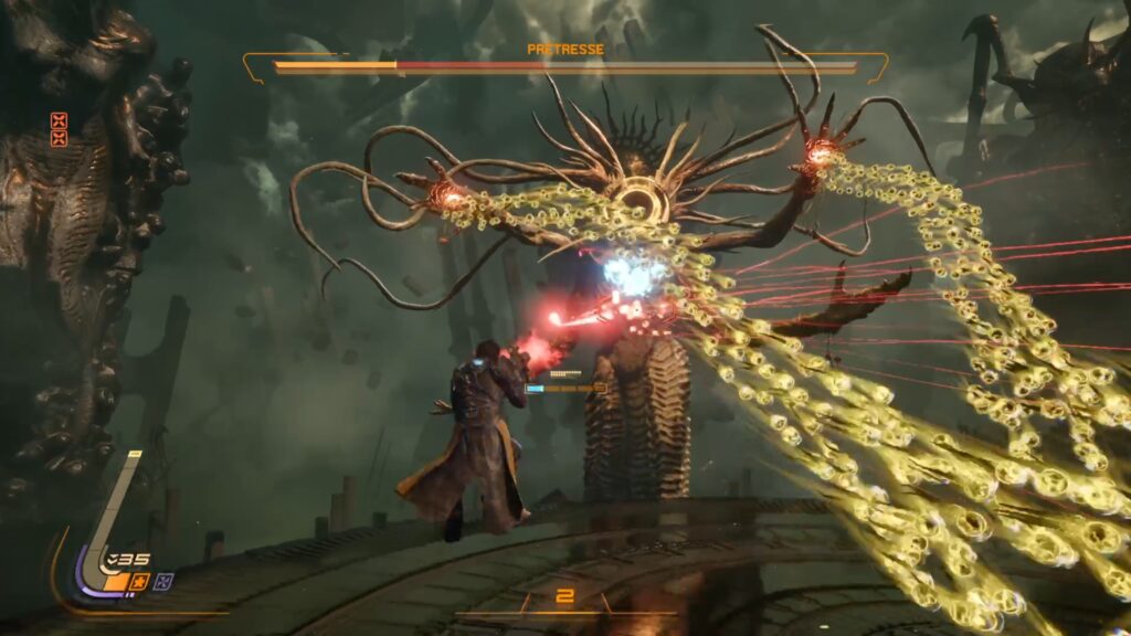 saros pretresse boss technique build arme soluce solution guide fr ps5